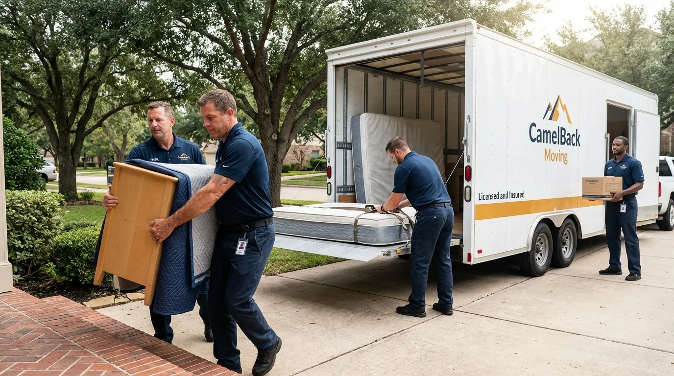 Crew loading residential truck for cross-state move from Butler, IN