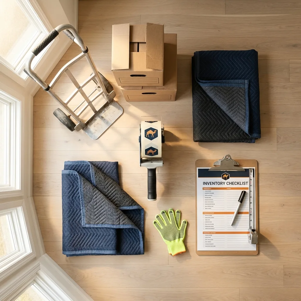 Professional moving supplies and packing materials layout for Butler residential relocations